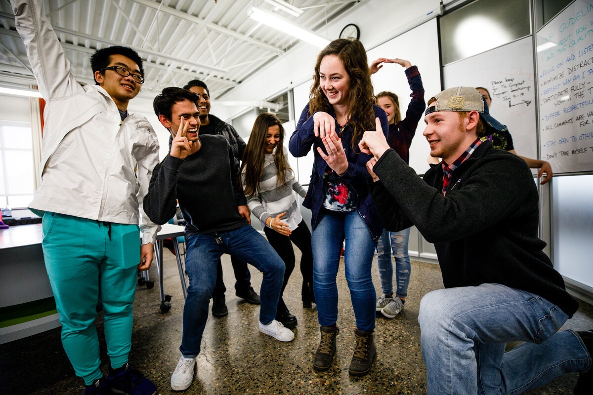 Undergraduate engineering students participate in an activity.